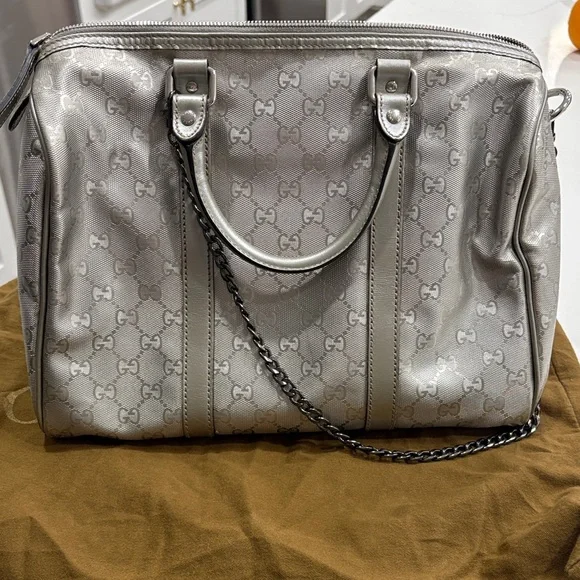 Gucci Silver GG Coated Canvas Joy Boston Bag - Picture 2 of 8